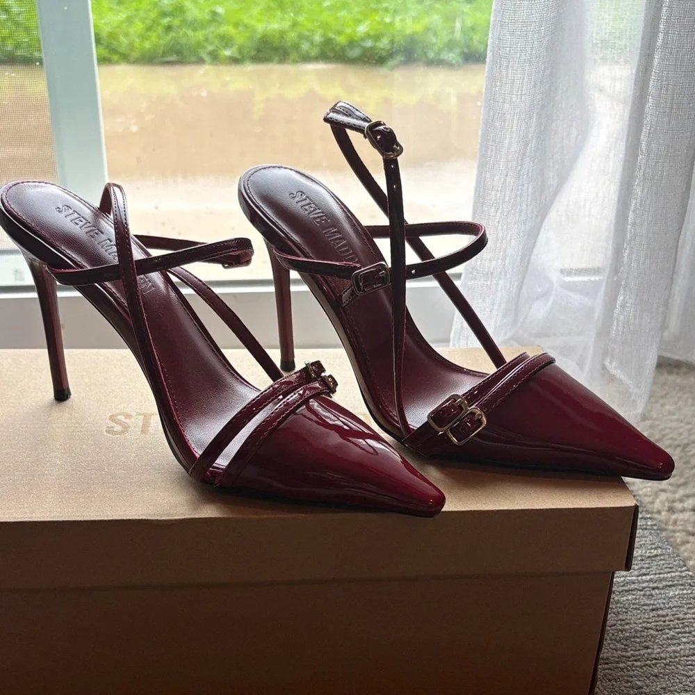 Steve Madden Women's Deep Red Strappy Heels - Picture 1 of 4